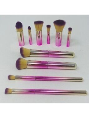 Pink Metallic travel Makeup Brush Set with 10 Interchangeable Brushes New n box
